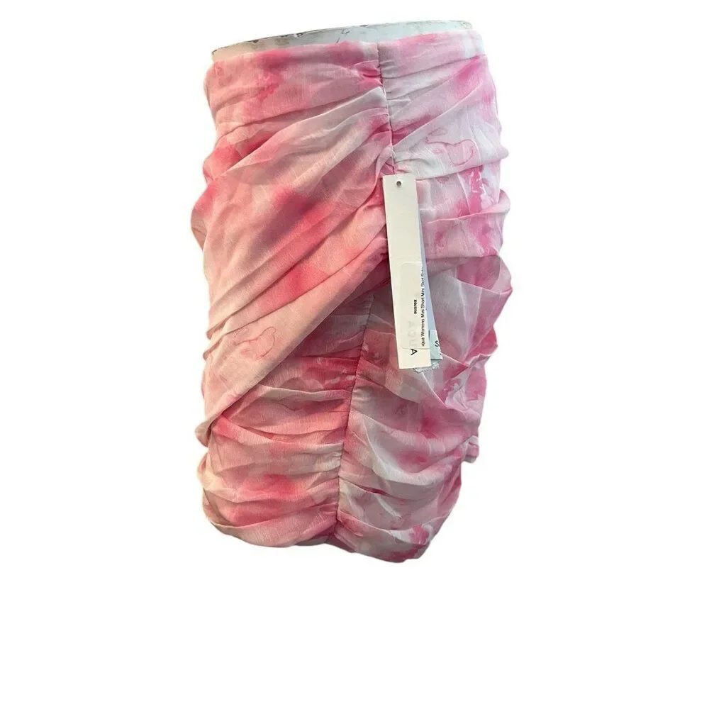 Aqua Ladies XL Light Pink Floral Ruched Asymmetric Mini Skirt Bloomingdales NWT
